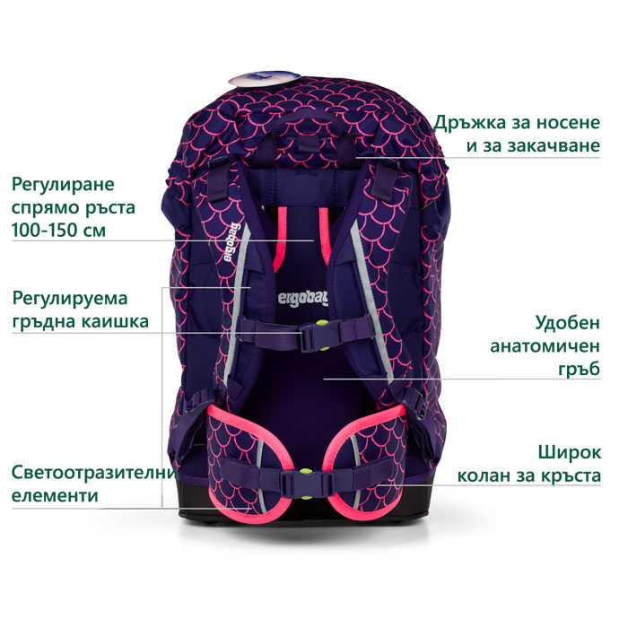 01286-900K2-10-ergobag-prime-Pearl_DiveBear_product_text-02 раница с русалка Prime Pearl DiveBear | ergo-bags.bg